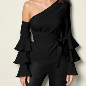 NWOT Venus Off Shoulder Ruffle Bell Sleeve Top with Tie Waist